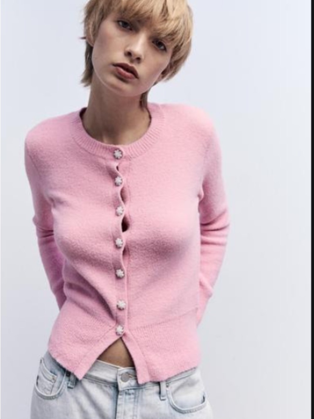 Zara Light Pink Button-Front Cardigan